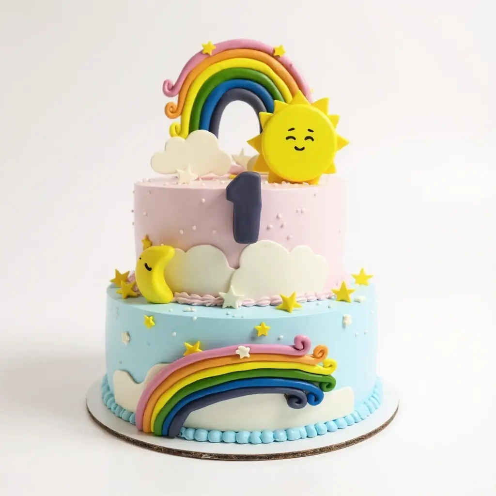 Rainbow sunshine semi fondant cake