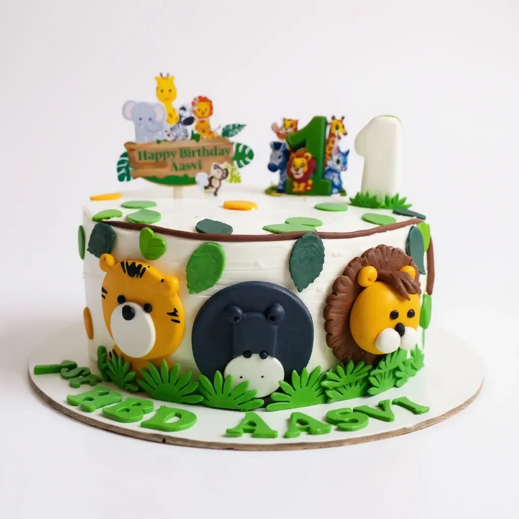 Semi fondant animal theme cake
